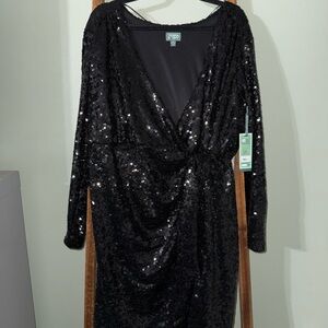 Black Sequin Wrap-Front Dress - Terra & Sky